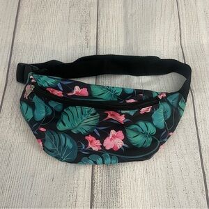 Hawaiian Floral Print Fanny Pack Crossbody Green Black Pink